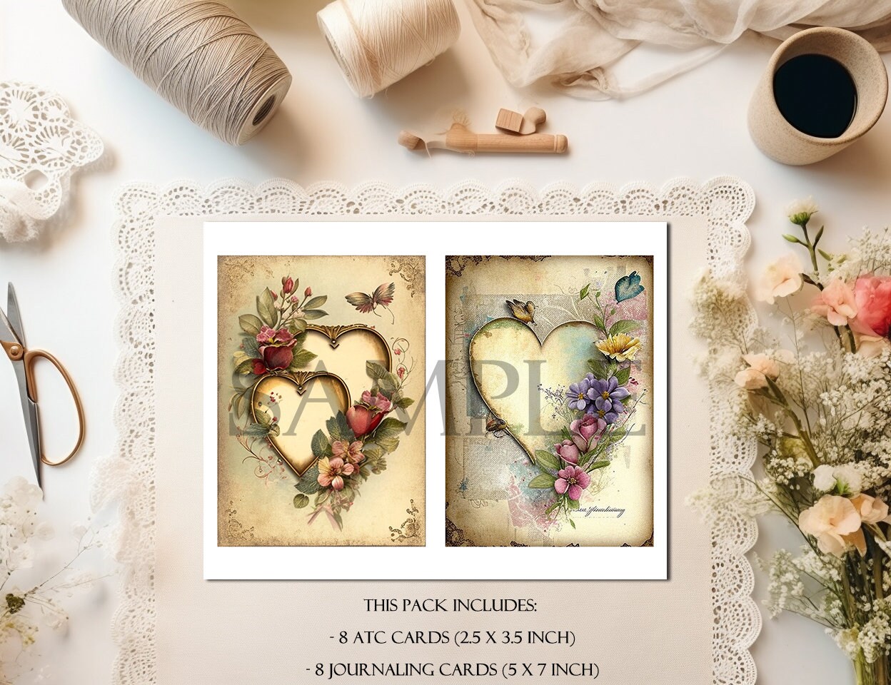 Floral Valentine Printable ATC Cards, Junk Journal Kit, Scrapbooking ...