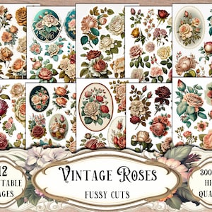 Vintage Roses Fussy Cuts: Printable Ephemera Stickers (Digital Download)
