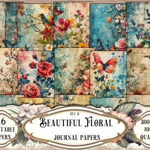 Bellissimi documenti per diario floreale, documenti stampabili, documenti digitali, kit diario spazzatura, fogli di collage, oggetti effimeri, forniture per album di ritagli, artigianato