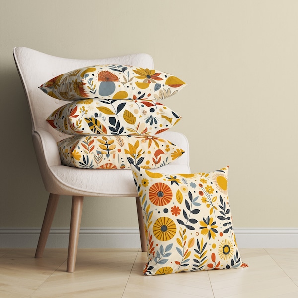 Double-Sided Throw Pillows and Cushion Covers with Yellow and Orange Leaves Flowers, Decorative Pillows with Modern Floral Design