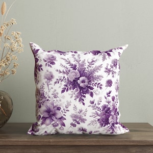 Purple Floral Pillow Cover, Violet Victorian Cushion, Vintage Decorative Pillow with Flowers, Retro Throw Pillow, Country Farmhouse Decor