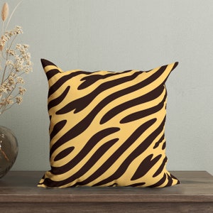 Tiger Striped Pillow Cover, Animalier Print Cushion, Wild Jungle Decorative Throw Pillow, Brown and Yellow Savannah Decor, African Safari