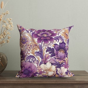 Purple Floral William Morris Cushion Cover, Lavender Pillow Cover, Vintage Decorative Pillow, Cozy Cottage Decor, Elegant Home Accent