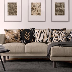 Cojines decorativos y fundas de almohada en negro, marrón y beige, cojines decorativos abstractos neutros, juego de cojines geométricos modernos para sofá, 14 16 18 20 24 26