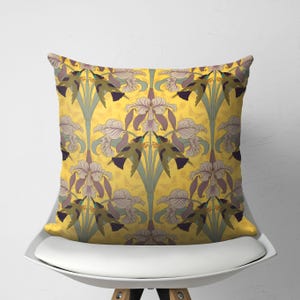 Hummingbird Floral Pillow Cover, Morris Yellow Botanical Throw Pillow, Art Nouveau Style Cushion, Decorative Accent Pillow Case, Arts Crafts