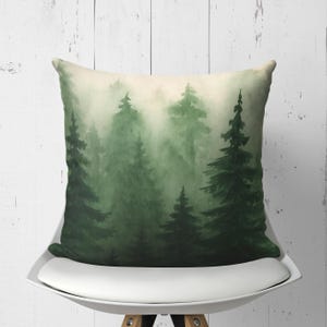 Cozy Pine Trees Pillow Cover for Winter Cabin Decor, Green Forest Cushion for Chalet, Comfy Woodland Throw Pillow Case for Mountain Hut
