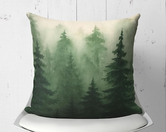 Funda de almohada acogedora con diseño de pinos para decorar cabañas de invierno, cojín de bosque verde para chalets, funda de almohada con temática de bosque para cabañas de montaña.