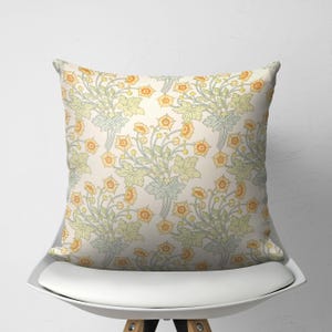 William Morris Cream Orange Floral Throw Pillow Cover, Accent Cushion, Summer Decorative Pillow, Chic Sofa Pillow, Botanical Bedroom Decor