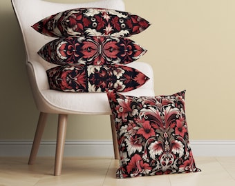 William Morris Red Damask Pillow Cover, 4 Styles, Vintage Tapestry Cushion, Botanical Pillow Case, Housewarming Gift, Floral Cushion Cover