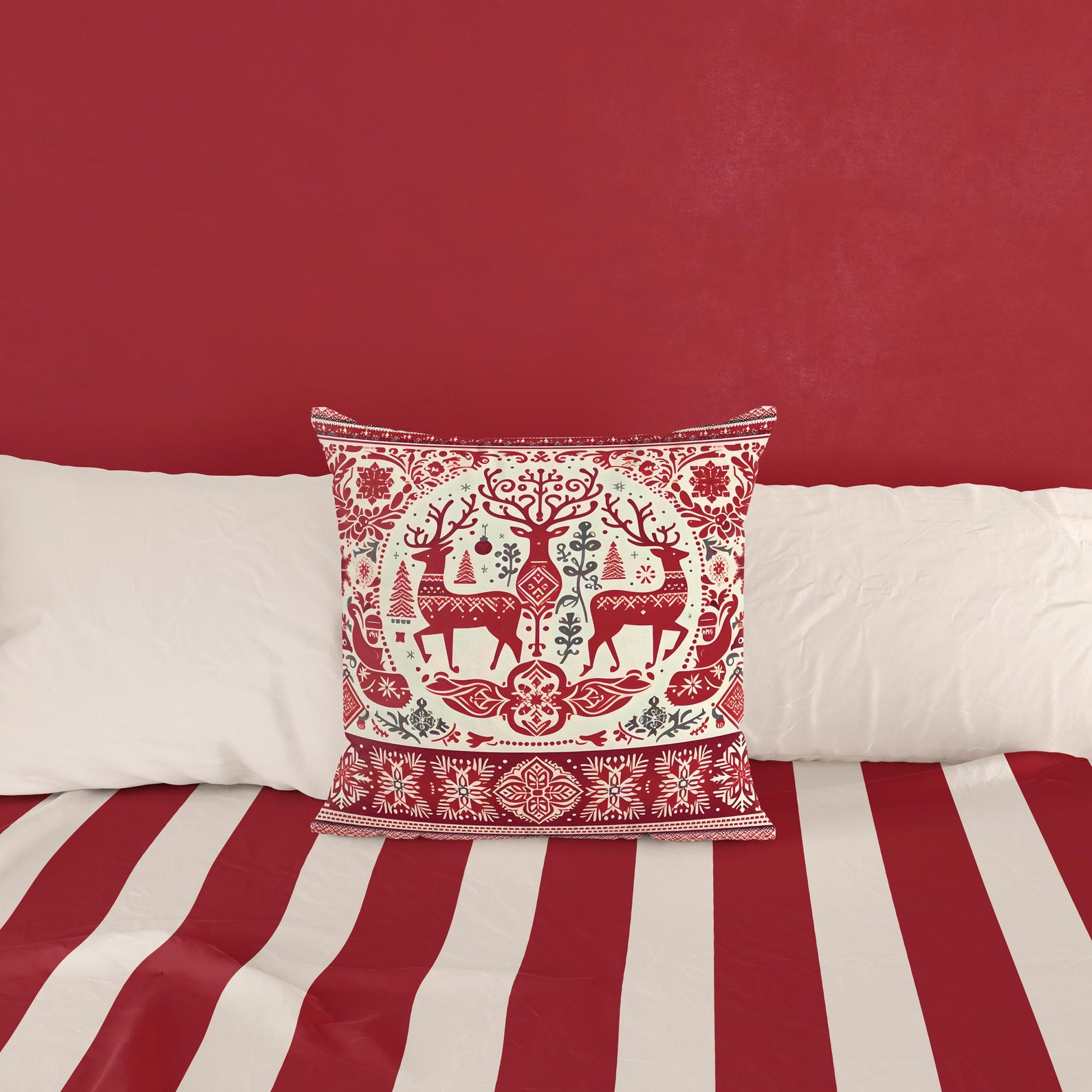 Photo inspiration: Visual Reference: Traditional Scandinavian Christmas Reindeer Pillow Cover Nordic