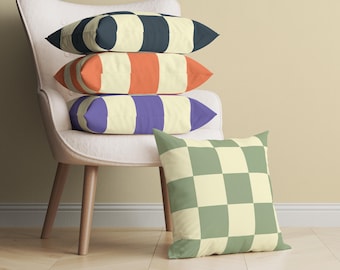 Aesthetic Cream Checkered Cushion Cover, Checks Throw Pillow, Decorative Cushion Cover, Modern Checked Pillow Case, 8 Pastel Colorways