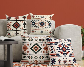 Southwestern Pillow and Cushion Cover, 4 Styles, Terracotta Geometric Pillow, Rustic Throw Pillow, Southwest Home Decor, Tribal Aztec Decor