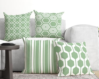 Sage Green Geometric Pillow Cover, Modern Light Green Throw Pillow for Bed, Chic Pastel Color Cushion Case, Decorative Designer Pillow