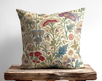 Floral William Morris Cushion Cover, Vintage Botanical Throw Pillow Case, Cottagecore Lumbar Pillow for Farmhouse Cottage, 14 16 18 20 24 26