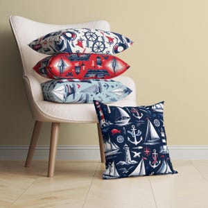 Nautical Throw Pillow Cover, Coastal Cushion for Beach House Decor, Seaside Bungalow Accent Pillow, Beach Cottage Nautical Pillow, 4 Styles