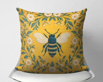 Capa de almofada decorativa com padrão de abelha amarela, decoração rústica vintage para jardim, almofada dourada para cadeira, detalhe de abelhas florais excêntricas para decoração de varanda
