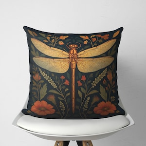 William Morris Dragonfly Pillow Cover, Art Nouveau Decorative Cushion, Whimsical Forest Pillow Case with Vintage Insect, Housewarming Gift