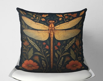 Housse de coussin libellule William Morris, coussin décoratif Art nouveau, taie d'oreiller forêt lunatique avec insecte vintage, cadeau de pendaison de crémaillère