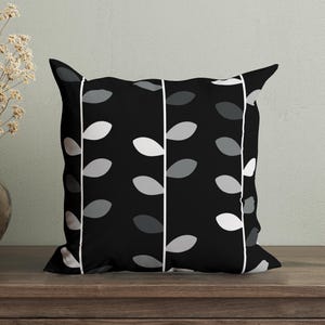 Modern Elegant Black Pillow Cover, Minimalist Leaves Throw Pillow, Nature Inspired Linear Stem Cushion, Decorative Pillow Case, Chic Decor