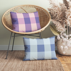 Pastel Checkered Lumbar Throw Pillow, Insert Included, Modern Farmhouse Checked Decorative Lumbar Cushion, Colorful Pastel Checks Pillow