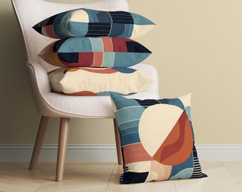 Double-Sided Geometric Throw Pillow and Cushion Cover, 3 Styles, Minimalist Abstract Decorative Pillow, Modern Home Decor, Brown and Blue
