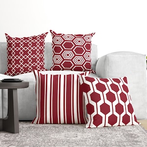 Geometric Burgundy Designer Pillow Cover, Modern Wine Red Cushion Case, Dark Red Throw Pillow, Elegant Decorative Pillow for Couch, 8 Styles