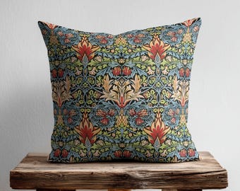 William Morris Inspired Square Pillow, Arts and Crafts Cushion Cover, Ornate Floral Throw Pillow, Vintage Botanical Accent, Victorian Decor