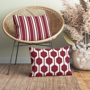 Geometric Burgundy Lumbar Pillow, Modern Wine Red Cushion, Minimalist Throw Pillow, Large Decorative Pillow for Bedroom, Insert Included
