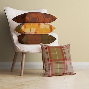 Fall Plaid Pillow Case and Decorative Cushion, Tartan Plaid Print Throw Pillow, Scottish Decor, Cozy Pillow for Country Farmhouse, 7 Styles