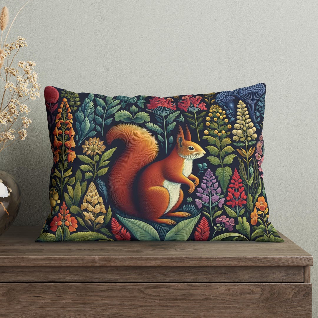 Whimsical Forestcore Squirrel Lumbar Throw Pillow, Insert Included ...
