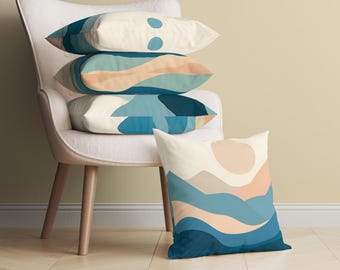 Contemporary Mountain Landscape Pillow Cover, Modern Throw Pillow, Abstract Scenic Cushion, Artistic Decor, Decorative Pillowcase, 4 Styles