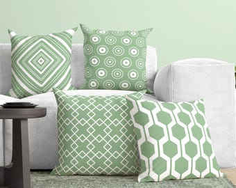 Capa de almofada geométrica verde-sálvia, almofada moderna verde-claro para cama, capa de almofada chique em tons pastéis, almofada decorativa de designer