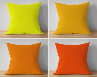 Double-Sided Solid Yellow and Orange Throw Pillows and Cushion Covers - Decorative Pillows with Color Print - Set of 4 - Orange Home Decor
