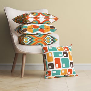 Mid Century Modern Pillow Cover, Teal Orange Retro Decorative Throw Pillow, 70s Abstract Cushion Cover, Vintage Style Decor, Sofa Bed Chair