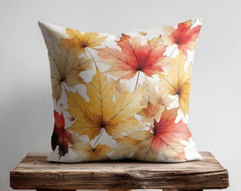 Funda de almohada con estampado de hojas de otoño, cojín con hojas de arce rojas y amarillas para la decoración del porche en otoño, elegante funda de almohada decorativa de diseño otoñal, almohada decorativa de otoño