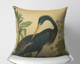 Zierkissenbezug mit Reihermotiv, Vintage-Dekokissen mit orientalischem Reihermotiv, Retro-Schlafzimmerdeko mit Vögeln, Kissenbezug im asiatischen Stil für Sofa