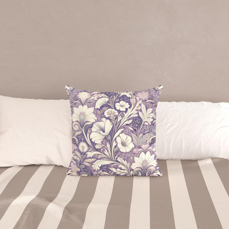 Lilac Floral William Morris Cushion Cover, Vintage Pillow Cover, Lavender Decorative Pillow, Chic Farmhouse Decor, Purple Home Accent image 7
