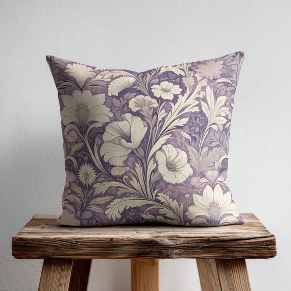 Lilac Floral William Morris Cushion Cover, Vintage Pillow Cover, Lavender Decorative Pillow, Chic Farmhouse Decor, Purple Home Accent