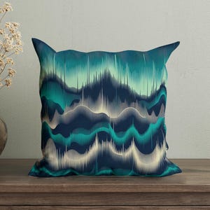Dark Blue Teal Abstract Waves Pillow Cover, Decorative Throw Pillow for Bed, Ocean Inspired Cushion Cover, Blue Bedroom Decor, Teal Accent