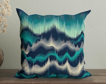 Dark Blue Teal Abstract Waves Pillow Cover, Decorative Throw Pillow for Bed, Ocean Inspired Cushion Cover, Blue Bedroom Decor, Teal Accent