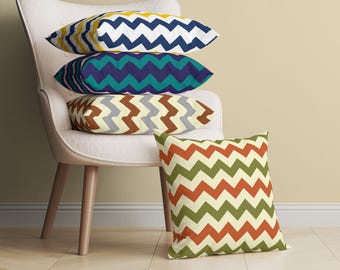 Funda de cojín con diseño geométrico vibrante en zigzag, 5 colores, cojín ecléctico y colorido para una decoración moderna y contemporánea.