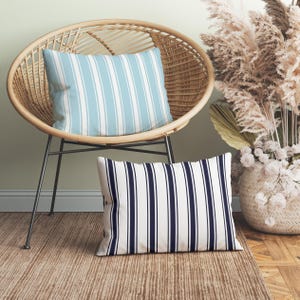 Chic Blue Striped Lumbar Throw Pillow, Coastal Decor, 20x14 25x18 Navy and Light Blue Decorative Cushion, Nautical Home, Insert Included