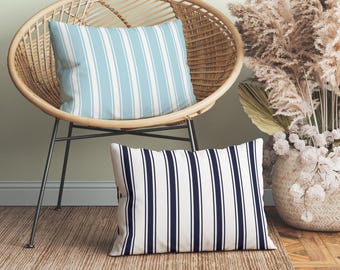Chic Blue Striped Lumbar Throw Pillow, Coastal Decor, 20x14 25x18 Navy and Light Blue Decorative Cushion, Nautical Home, Insert Included