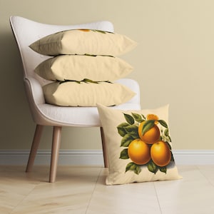 Citrus Fruits Throw Pillow and Cushion Cover with Orange Botanical Illustration, 3 Styles, Elegant and Vintage Decorative Pillow