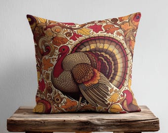Thanksgiving Turkey Pillow Cover, Whimsical Thanksgiving Cushion Cover, Fall Animal Throw Pillow, Fall Country Farmhouse Decorative Pillow