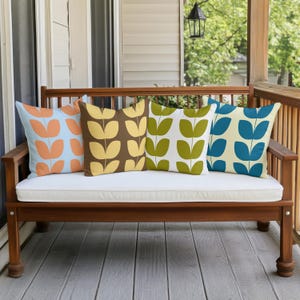 Modern Scandinavian Outdoor Cushion, Linear Stem Leaves , Colorful Mid Century Modern Outdoor Decorative Pillow, Mix and Match, 20 Colorways