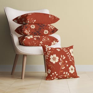 Rust Floral Decorative Pillow Cover, Autumn Throw Pillow Case for Bed, Botanical Cushion for Sofa, Elegant Pillowcase with Flowers for Couch