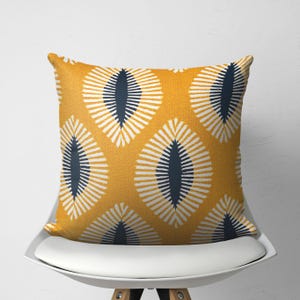 Yellow Throw Pillow Cover, Ochre Modern Tribal Geometric Pillow, Bohemian Ethnic Accent Pillow, Boho African Pillowcase for Living Room