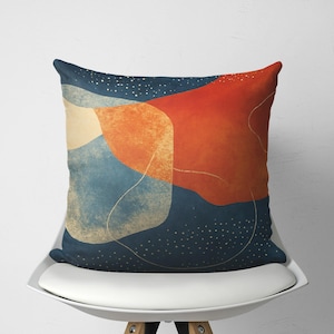 Blue Orange Abstract Art Throw Pillow Cover, Modern Geometric Decorative Cushion, Minimalist Designer Pillow Case, Artistic Couch Pillowcase