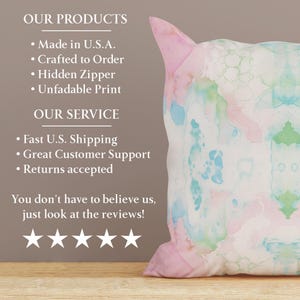 Pink Green Blue Mirrored Art Throw Pillow, Pastel Watercolor Decorative Pillow, College Girl Dorm Decor, Modern Abstract Art Cushion Cover image 2